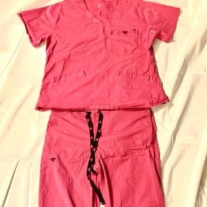 Pink scrub top and bottom set
